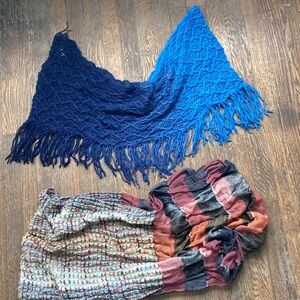 Blue and Multicolor Textured Boho Infinity Scarves